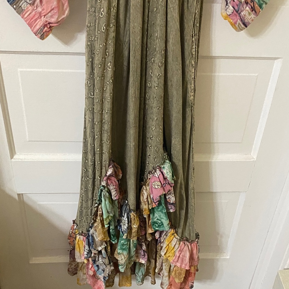 Young Threads Boho Patchwork Maxi Dress Olive Gre… - image 4